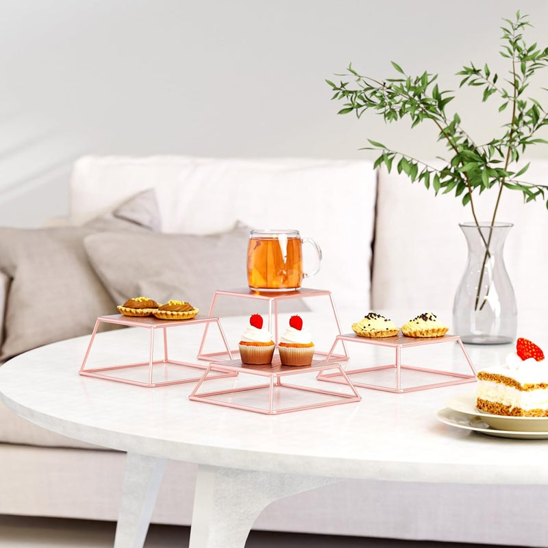 YFEEN Dessert Table Risers Display Stands Food display Rose gold Metal Square Retail Pizza,Cupcake,Candy Stands Food Platter Tray,6x6 INCH,Set of 4 - Image 5