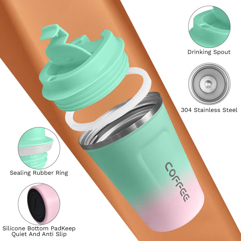 SPLMIFA Travel Coffee Mug Leak-Proof, Reusable Coffee Cups with Lids, Stainless Steel Vacuum Insulated Coffee Tumblers, Thermal Insulation Cup for Men and Women Hot & Cold Drinks(2nd-Green Pink, 12OZ) - Image 3