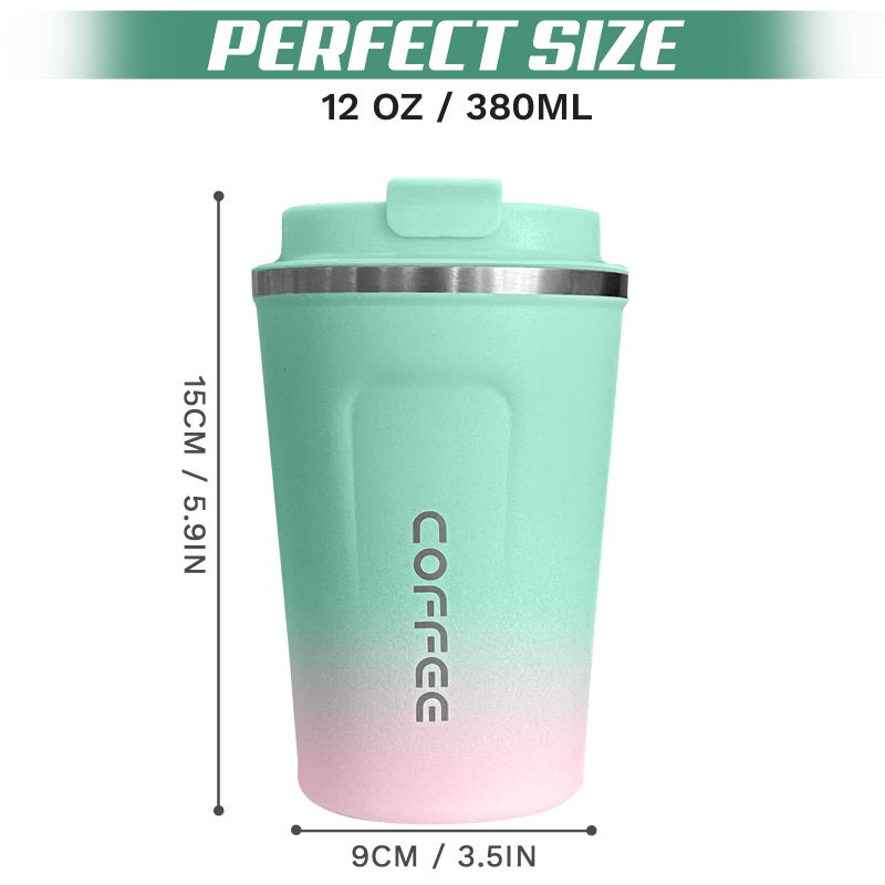 SPLMIFA Travel Coffee Mug Leak-Proof, Reusable Coffee Cups with Lids, Stainless Steel Vacuum Insulated Coffee Tumblers, Thermal Insulation Cup for Men and Women Hot & Cold Drinks(2nd-Green Pink, 12OZ) - Image 4