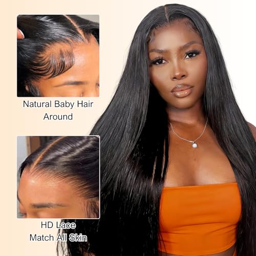 AAKJJ Lace Front Wigs Human Hair 200% Density Straight Wig Pre Plucked Soft Natural Color 13x4 HD Lace Frontal Wig for Black Women with Baby Hair Daily Wear 26 Inch - Image 2