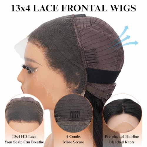 AAKJJ Lace Front Wigs Human Hair 200% Density Straight Wig Pre Plucked Soft Natural Color 13x4 HD Lace Frontal Wig for Black Women with Baby Hair Daily Wear 26 Inch - Image 3