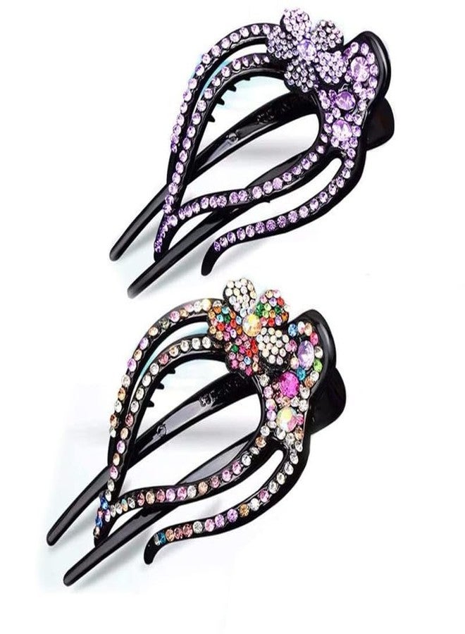 YANWENX 2PCS Heart-Shaped Rhinestone Hair Clips for Women Duckbill Hair Clips Ponytail Clip Hair Barrettes for Women Hair Decorative Hair Clips (Plum Blossom-A) - Image 1