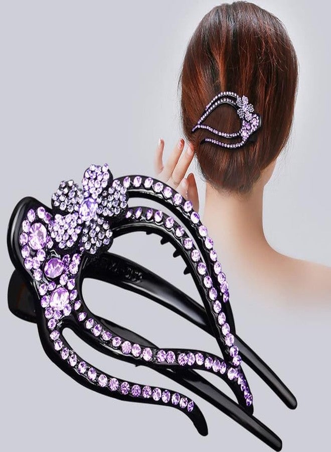 YANWENX 2PCS Heart-Shaped Rhinestone Hair Clips for Women Duckbill Hair Clips Ponytail Clip Hair Barrettes for Women Hair Decorative Hair Clips (Plum Blossom-A) - Image 2