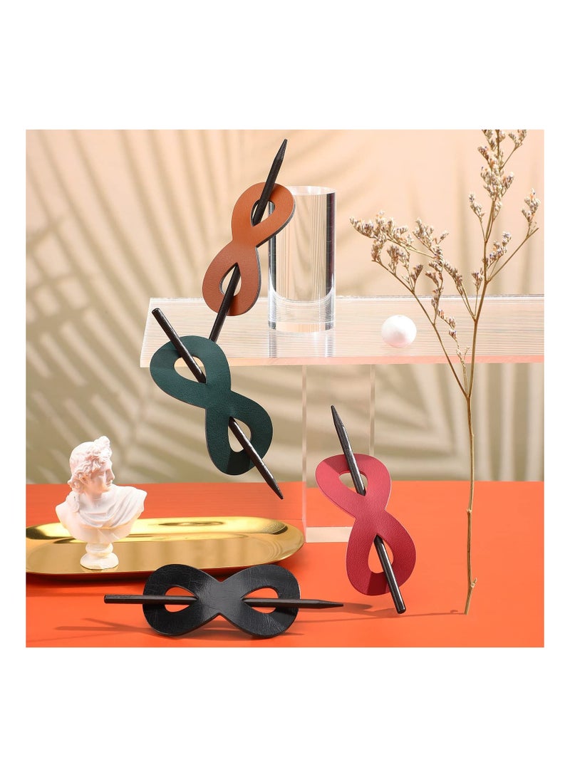 SYOSI 4 Pieces Leather Hair Barrette with Stick 8 Shape Ponytail Clip Leather Hair Accessories for Women Hair Holder Clip Hairpin Mother's Day Gift (4 Color) - Image 5