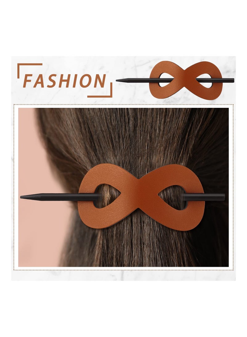 SYOSI 4 Pieces Leather Hair Barrette with Stick 8 Shape Ponytail Clip Leather Hair Accessories for Women Hair Holder Clip Hairpin Mother's Day Gift (4 Color) - Image 2