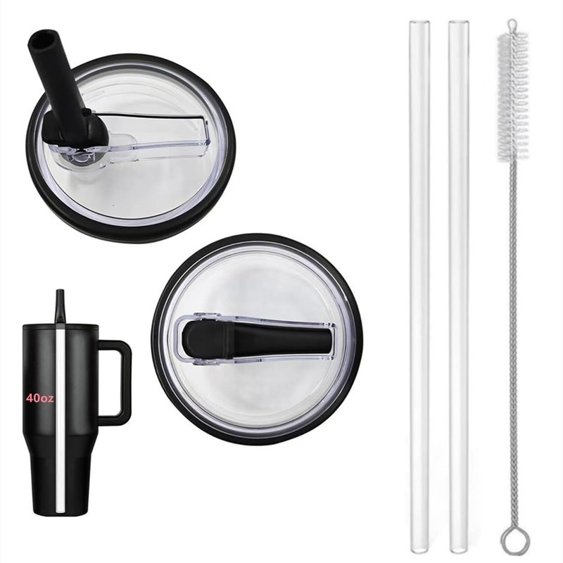 Rimoleur 2 Pack 40 oz Tumbler Flip Straw Lid Replacement fit for HydroJug(Only), Spill Proof Splash Resistant Tumbler Lids,Reusable Leak Proof Tumbler Cover for Cup Accessories (Black) - Image 1