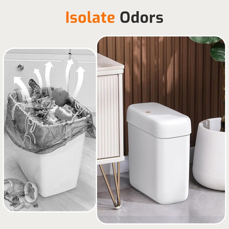 MOPALL Small Bathroom Trash Can with Lid, 3.2 Gallon / 11.5 L Slim Plastic Garbage Bin with Pop-Up Lid, Mini Waste Basket Can Dog Proof for Kitchen, Bedroom, Office, Laundry, Toilet, Rv, White - Image 4