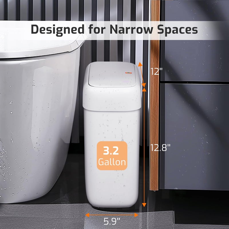 MOPALL Small Bathroom Trash Can with Lid, 3.2 Gallon / 11.5 L Slim Plastic Garbage Bin with Pop-Up Lid, Mini Waste Basket Can Dog Proof for Kitchen, Bedroom, Office, Laundry, Toilet, Rv, White - Image 2