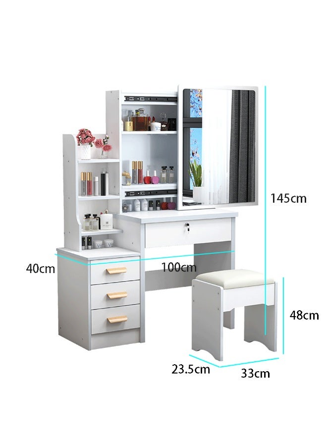 Makeup Vanity Desk with Mirror & Lights, Vanity Table and Chair Set with 4 Drawers & Hidden Storage Shelves, Dressing Table for Bedroom, Women Girls Gift, White, SZZ008LED - Image 2