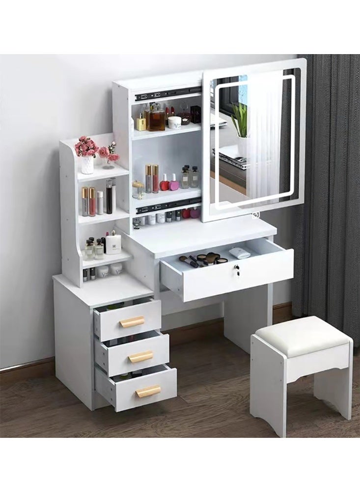 Makeup Vanity Desk with Mirror & Lights, Vanity Table and Chair Set with 4 Drawers & Hidden Storage Shelves, Dressing Table for Bedroom, Women Girls Gift, White, SZZ008LED - Image 4