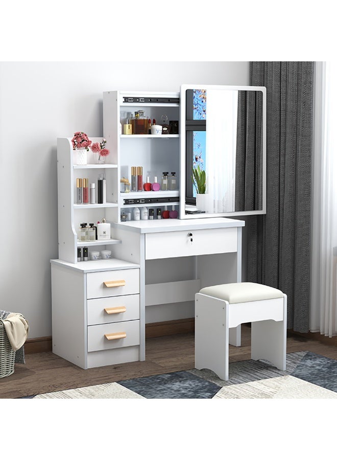 Makeup Vanity Desk with Mirror & Lights, Vanity Table and Chair Set with 4 Drawers & Hidden Storage Shelves, Dressing Table for Bedroom, Women Girls Gift, White, SZZ008LED - Image 3