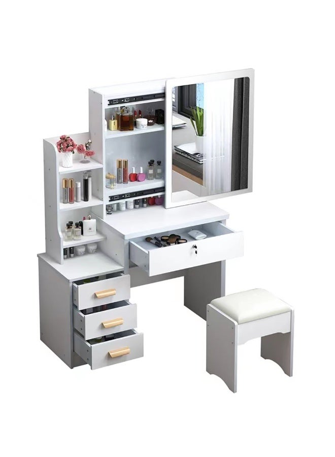 Makeup Vanity Desk with Mirror & Lights, Vanity Table and Chair Set with 4 Drawers & Hidden Storage Shelves, Dressing Table for Bedroom, Women Girls Gift, White, SZZ008LED - Image 5