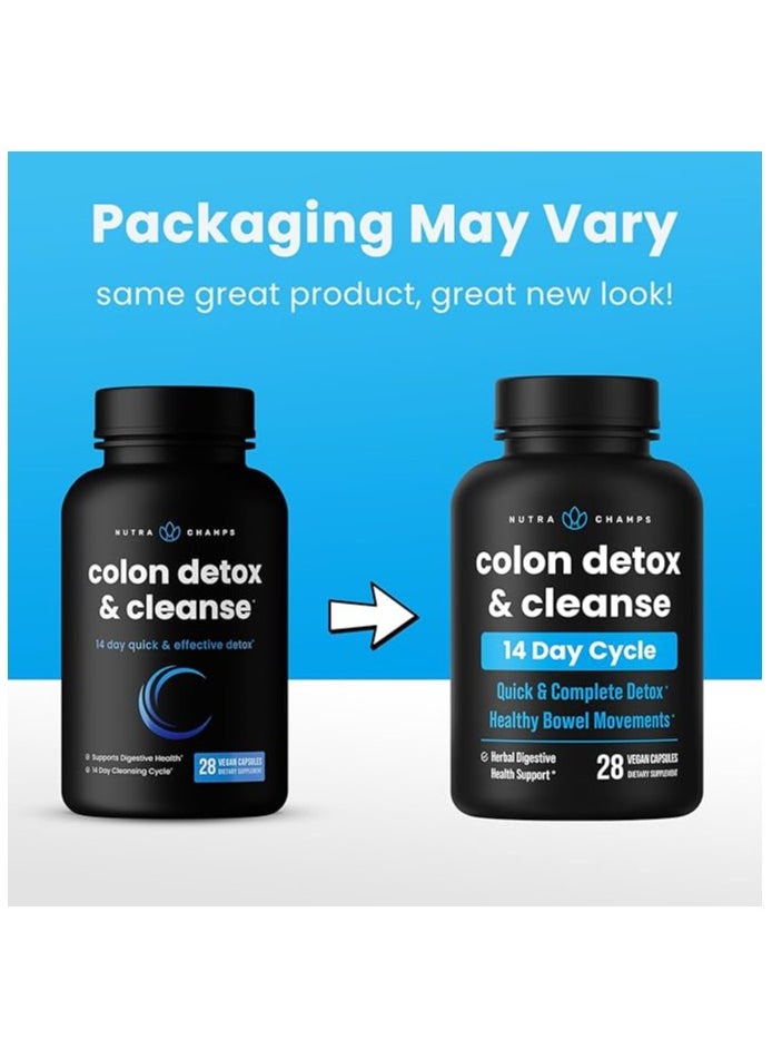 NutraChamps Colon Cleanse & Detox for Weight Loss [14 Day Quick Cleanser] Safe & Effective Formula with Probiotic & Digestive Enzymes for Constipation Relief - Capsules Supplement to Flush Toxins & Boost Energy  - Image 1