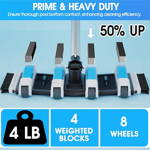 TidyMister Enhanced Pool Vacuum Head with Direction-Control Handle - 17.5in Extra-Wide 4LB Professional Weighted Vac Heads Brush & Wheels -Deep Clean for Vinyl Liner,Inground & Above Ground Swimming Pool - Blue - Image 2