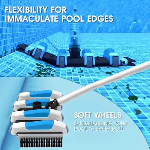 TidyMister Enhanced Pool Vacuum Head with Direction-Control Handle - 17.5in Extra-Wide 4LB Professional Weighted Vac Heads Brush & Wheels -Deep Clean for Vinyl Liner,Inground & Above Ground Swimming Pool - Blue - Image 4