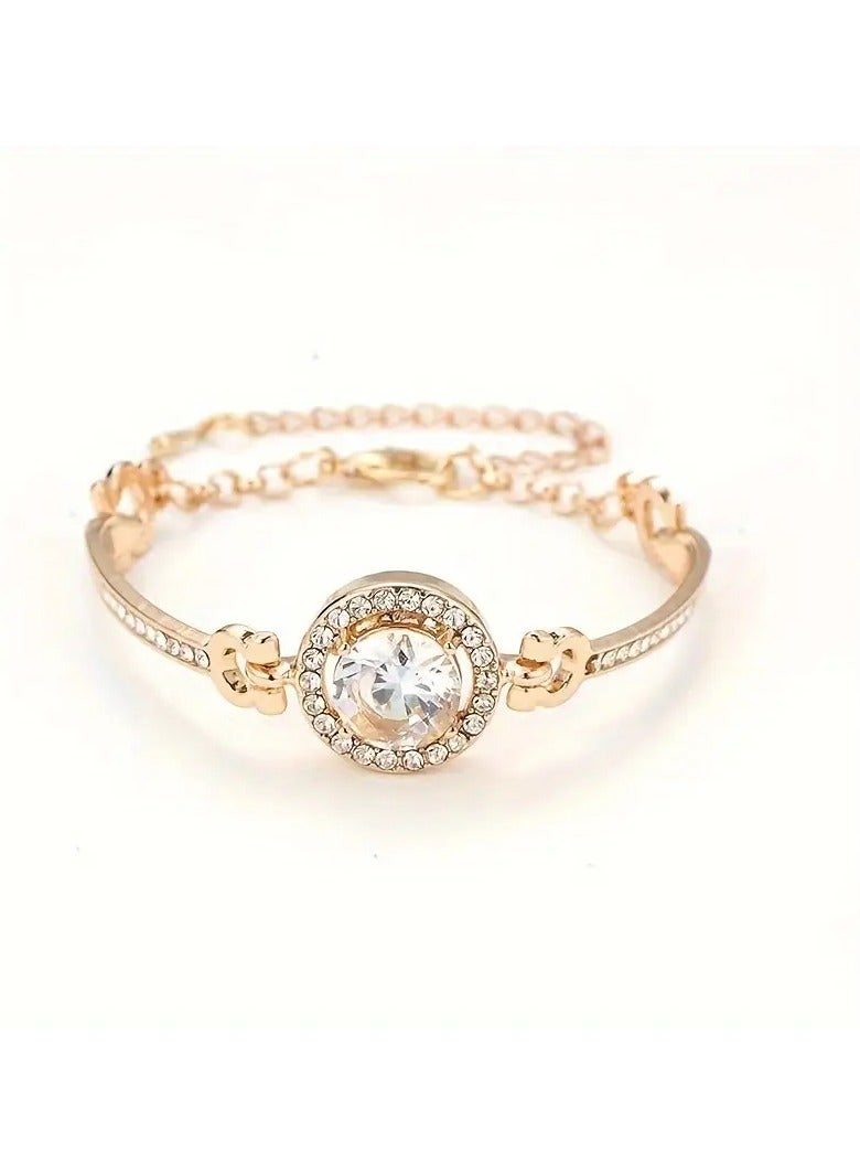 Goolsky 1pc Fashion Alloy Bangle Bracelet with Synthetic Cubic Zirconia Accents, Mixed Color Round Charm Hand Jewelry Gift for Girls - Image 1