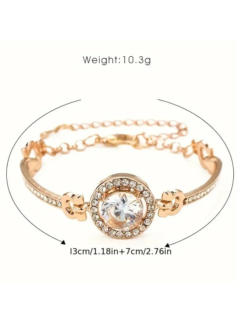 Goolsky 1pc Fashion Alloy Bangle Bracelet with Synthetic Cubic Zirconia Accents, Mixed Color Round Charm Hand Jewelry Gift for Girls - Image 2