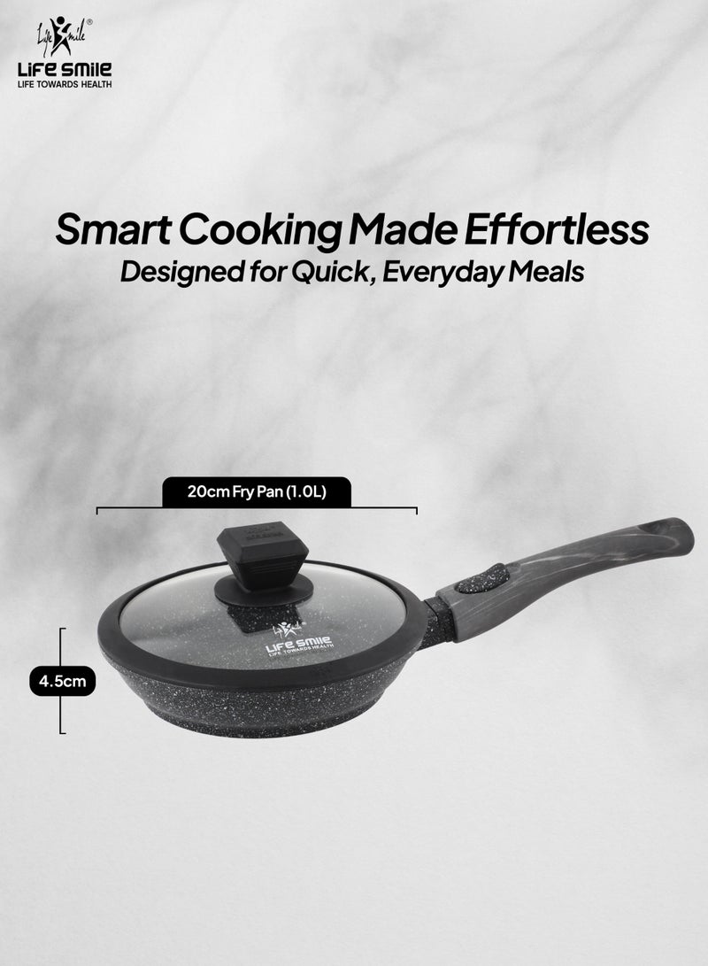 Life Smile 20cm Granite Nonstick Fry Pan with Lid (1.0L) – Induction Base, Removable Handle, Easy Clean & Scratch Resistant - Image 5