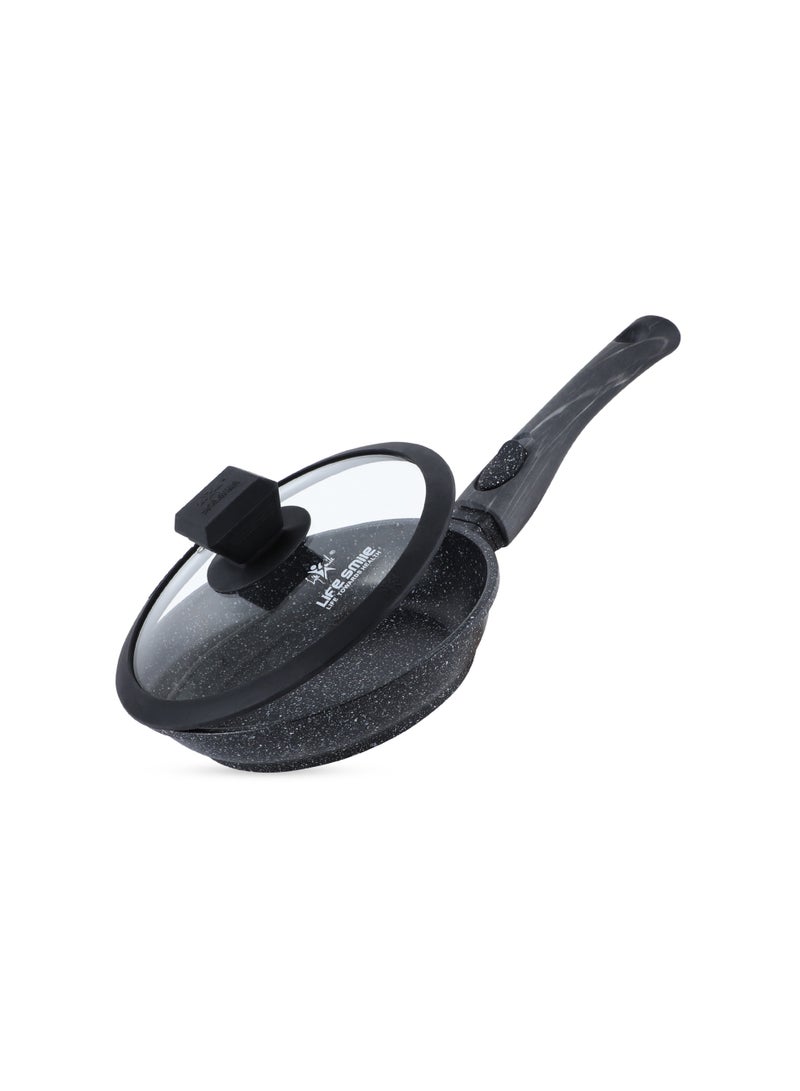 Life Smile 20cm Granite Nonstick Fry Pan with Lid (1.0L) – Induction Base, Removable Handle, Easy Clean & Scratch Resistant - Image 1
