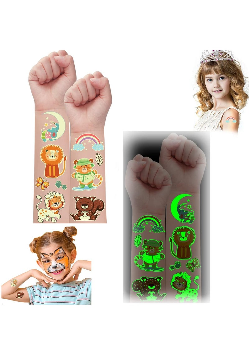 Temporary Tattoos for Kids, Glow Animals Tattoo Stickers for Birthday Gifts, Party Supplies Favors, Goodie Bag Stuffers Luminous Zoo, Mixed Styles (12 Sheets) - Image 1