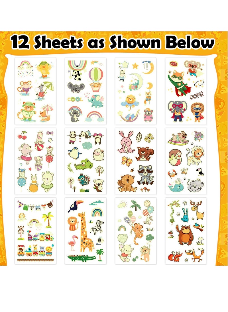 Temporary Tattoos for Kids, Glow Animals Tattoo Stickers for Birthday Gifts, Party Supplies Favors, Goodie Bag Stuffers Luminous Zoo, Mixed Styles (12 Sheets) - Image 2
