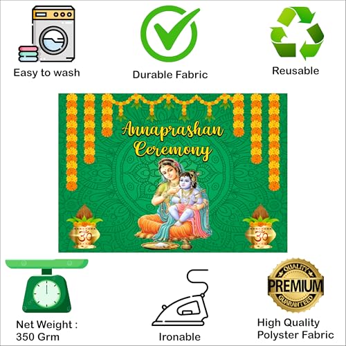 Party Baazaar Annaprashan Backdrop Banner | Traditional Annaprashana Decoration | Baby Annaprashan Decoration Items (Pack of 1, Multicolor, Size: 5x4 Feet) - Image 5
