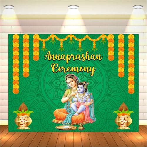 Party Baazaar Annaprashan Backdrop Banner | Traditional Annaprashana Decoration | Baby Annaprashan Decoration Items (Pack of 1, Multicolor, Size: 5x4 Feet) - Image 1
