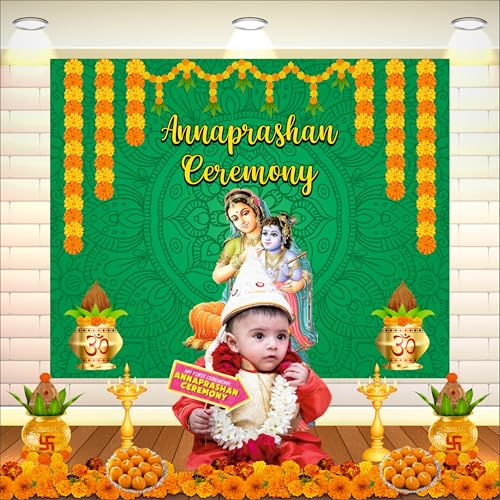 Party Baazaar Annaprashan Backdrop Banner | Traditional Annaprashana Decoration | Baby Annaprashan Decoration Items (Pack of 1, Multicolor, Size: 5x4 Feet) - Image 4