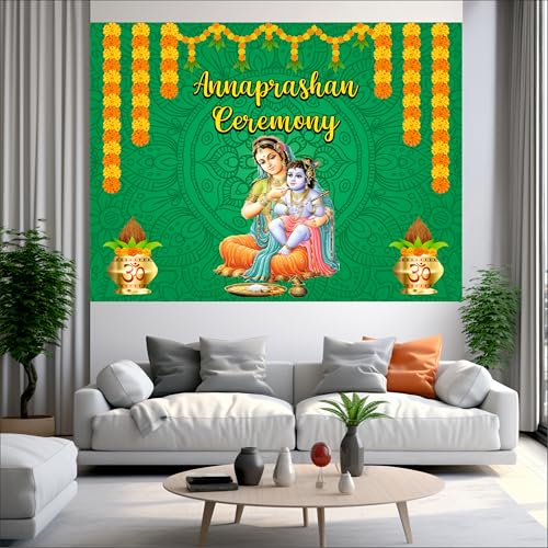 Party Baazaar Annaprashan Backdrop Banner | Traditional Annaprashana Decoration | Baby Annaprashan Decoration Items (Pack of 1, Multicolor, Size: 5x4 Feet) - Image 2