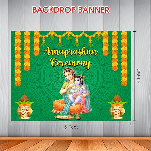 Party Baazaar Annaprashan Backdrop Banner | Traditional Annaprashana Decoration | Baby Annaprashan Decoration Items (Pack of 1, Multicolor, Size: 5x4 Feet) - Image 3