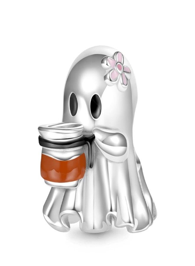 GNOCE Halloween Ghost Drinking Coffee Charm Sterling Silver Bead Halloween Charm Fit Bracelet/Necklace for Women Wife/Jewelry Gift - Image 1