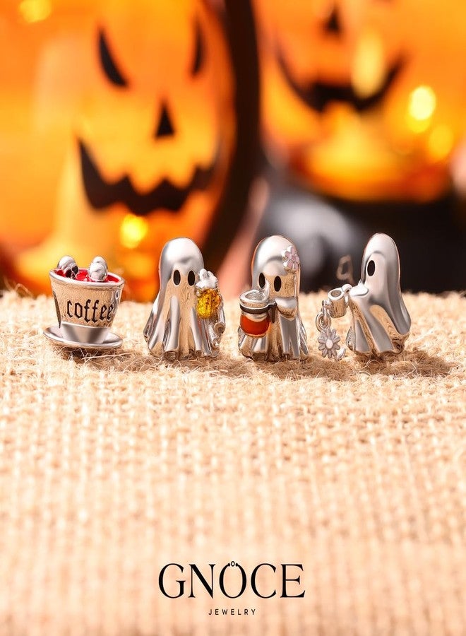 GNOCE Halloween Ghost Drinking Coffee Charm Sterling Silver Bead Halloween Charm Fit Bracelet/Necklace for Women Wife/Jewelry Gift - Image 5