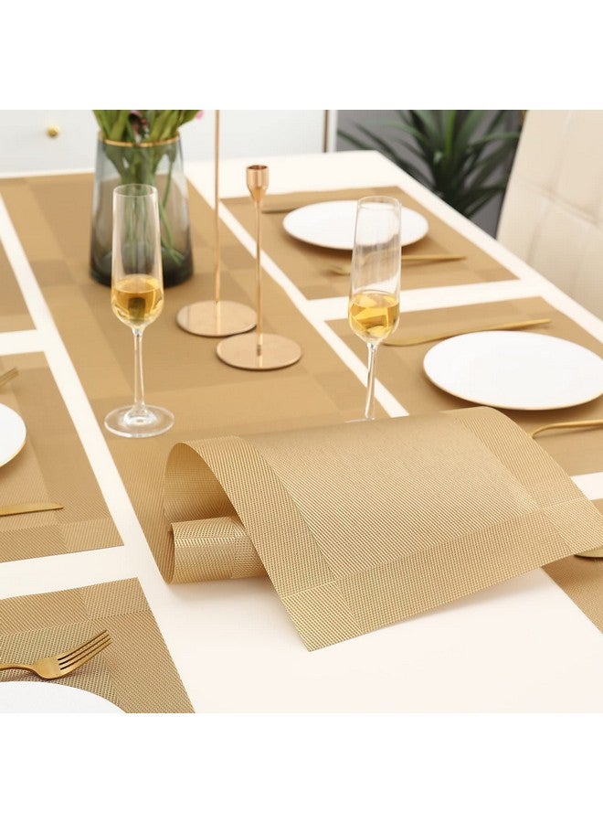 Ramkuwar Dining Table Runner and Placemats Set of 4 Modern Place Mats for Dining Table Decor Kitchen and Table Linens Coffee Mat for Christmas Dinners Gold - Image 2