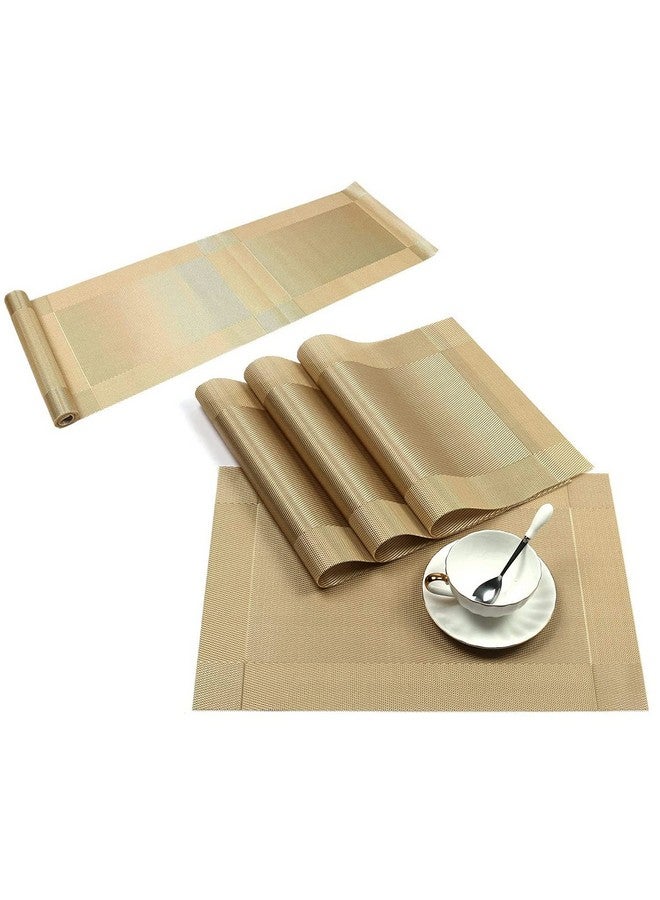 Ramkuwar Dining Table Runner and Placemats Set of 4 Modern Place Mats for Dining Table Decor Kitchen and Table Linens Coffee Mat for Christmas Dinners Gold - Image 1