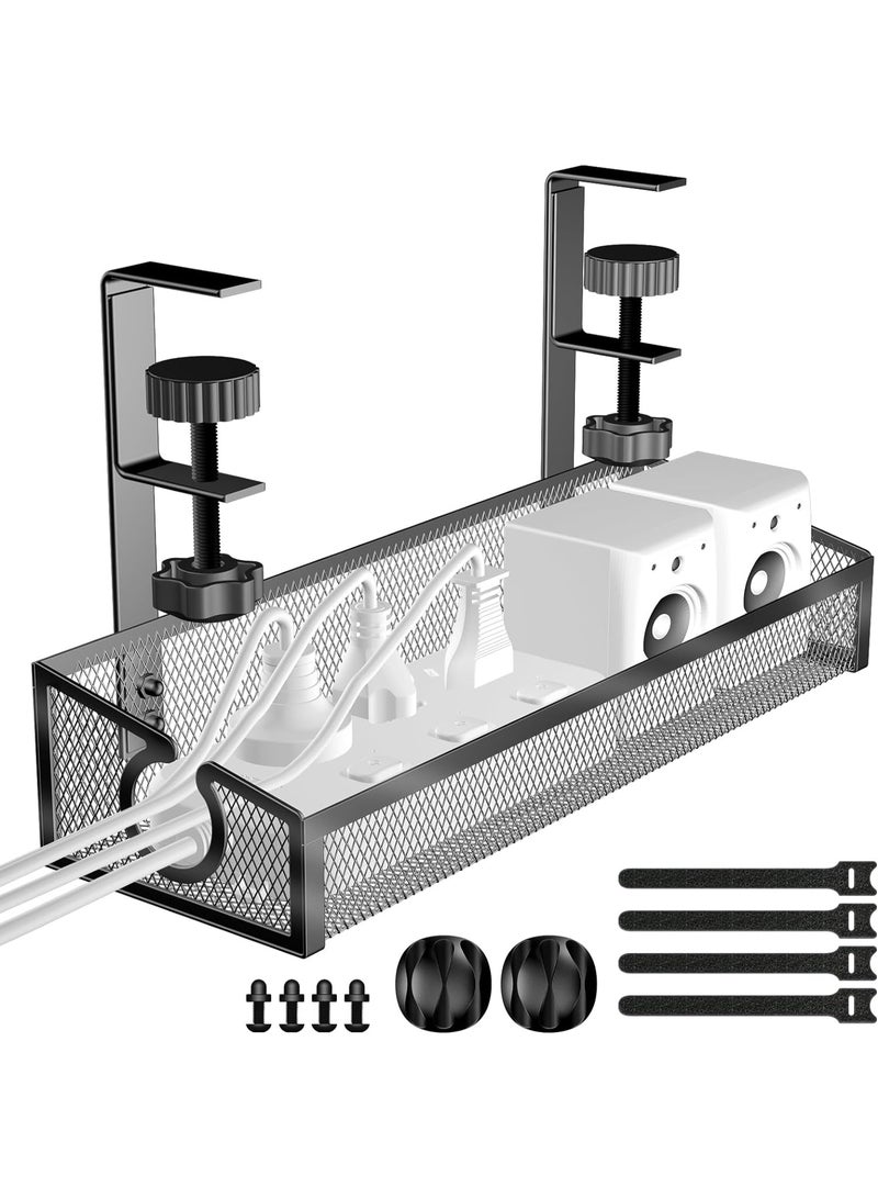 Relex Under Desk Cable Management Tray, No Drill Steel Cord Management Under Desk Wire Box, Adjustable Desk Cable Organizer, No Damage To Desk Standing Desk Cable Management For Office Home - Image 1