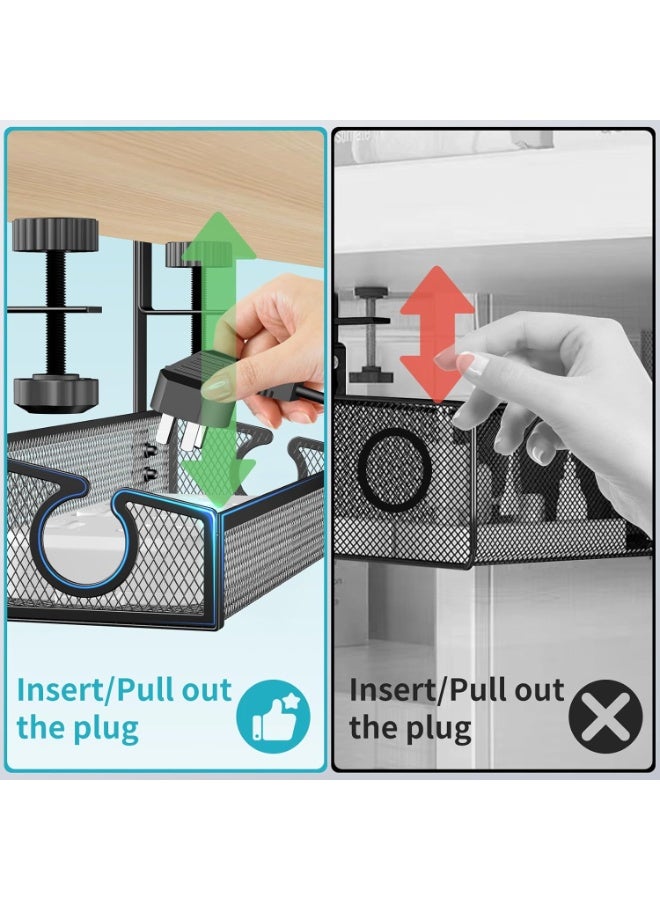 Relex Under Desk Cable Management Tray, No Drill Steel Cord Management Under Desk Wire Box, Adjustable Desk Cable Organizer, No Damage To Desk Standing Desk Cable Management For Office Home - Image 4