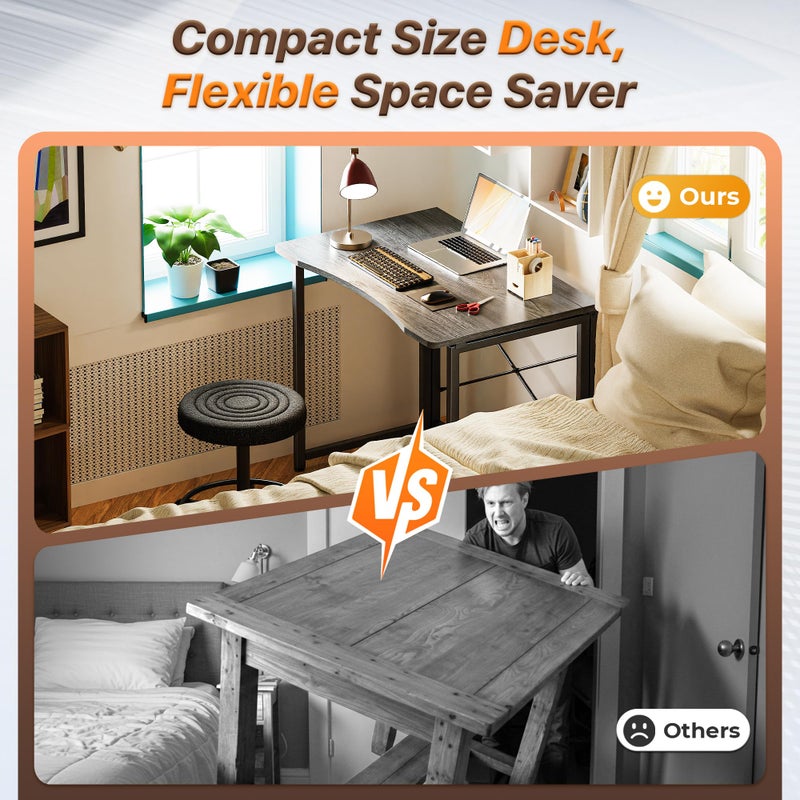 Huuger Folding Desk for Small Spaces, 31.5 Inch Foldable Computer Table, for Home Office, Study, Bedroom, Dorm, Space Saving, Small Writing Work Office Computer Desk, Easy to Fold, Grey - Image 2