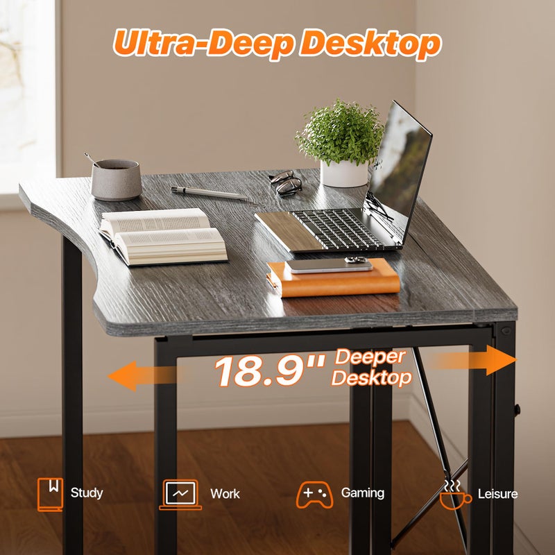 Huuger Folding Desk for Small Spaces, 31.5 Inch Foldable Computer Table, for Home Office, Study, Bedroom, Dorm, Space Saving, Small Writing Work Office Computer Desk, Easy to Fold, Grey - Image 3