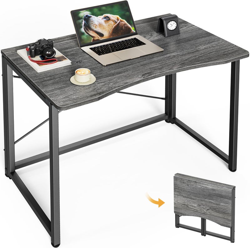 Huuger Folding Desk for Small Spaces, 31.5 Inch Foldable Computer Table, for Home Office, Study, Bedroom, Dorm, Space Saving, Small Writing Work Office Computer Desk, Easy to Fold, Grey - Image 1