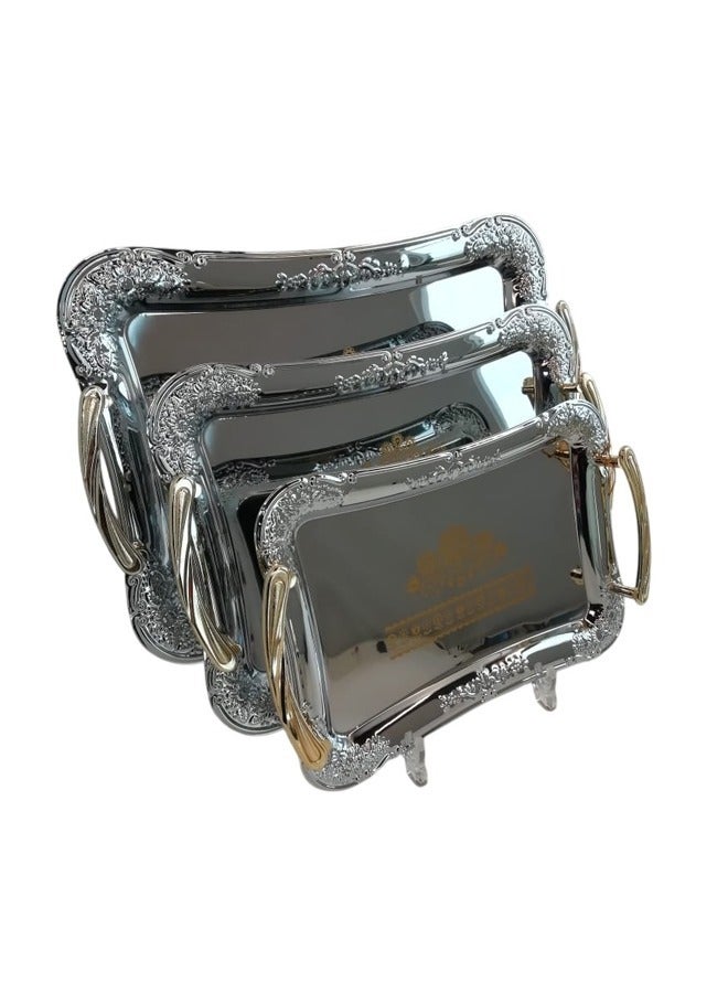 hoffmayer 3-Piece Stainless Steel Rectangular Serving Tray Set Silver/Gold - Image 1