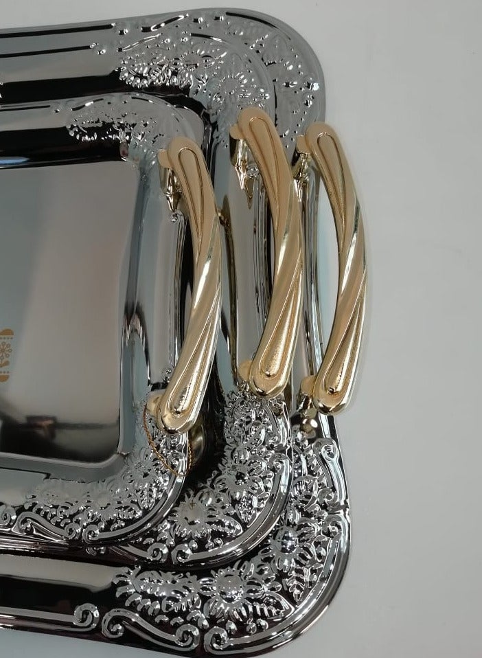 hoffmayer 3-Piece Stainless Steel Rectangular Serving Tray Set Silver/Gold - Image 3
