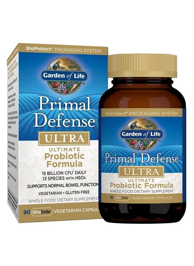 Garden of Life - Primal Defense Ultra Ultimate Probiotic Formula - 15 Billion CFU and 13 Strains of Probiotics Plus HSOs for Healthy Digestive Balance, Vegetarian and Gluten Free, 90 Capsules - Image 1