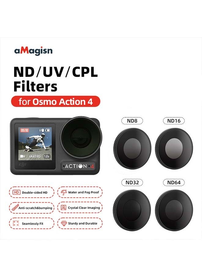 aMagisn aMagisn Premium Waterproof ND and UV Filters for DJI Osmo Action 5 Pro/4 - Essential Lens Accessories (ND8 + 16 + 32 + 64)  - Image 1