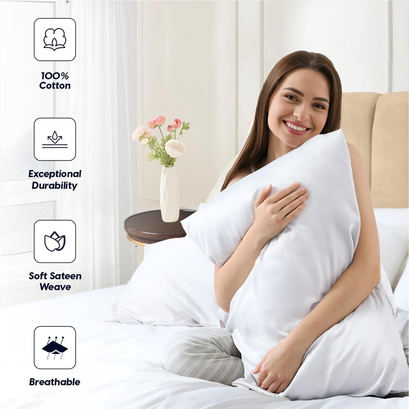SGI Bedding 100% Egyptian Cotton Queen Set of 2 Pillowcases - 1000 Thread Count, Open End Closure, Ultra-Soft & Luxurious Sateen Weave, Breathable & Durable, Premium Hotel Quality (20" x 30")- White - Image 4