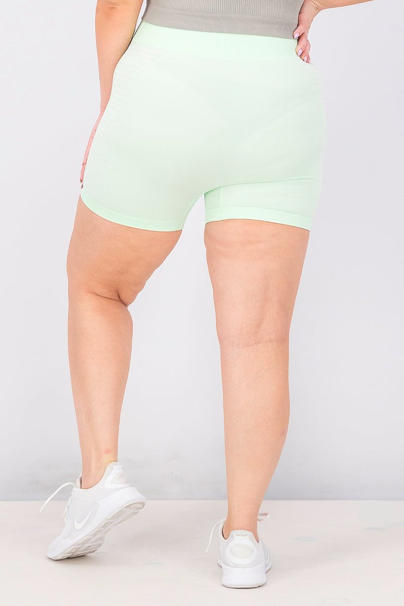 XOXO Women Textured Striped Sports Shorts, Baby Green - Image 2
