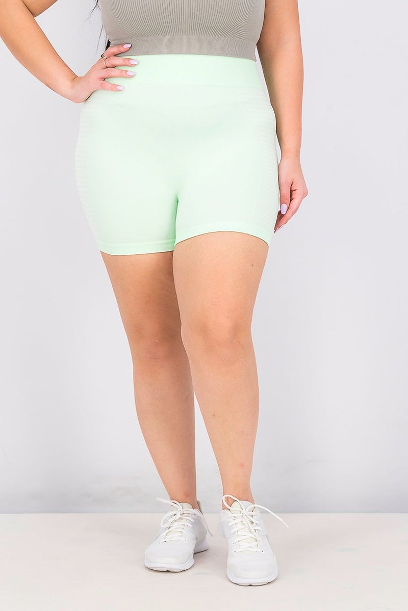 XOXO Women Textured Striped Sports Shorts, Baby Green - Image 1