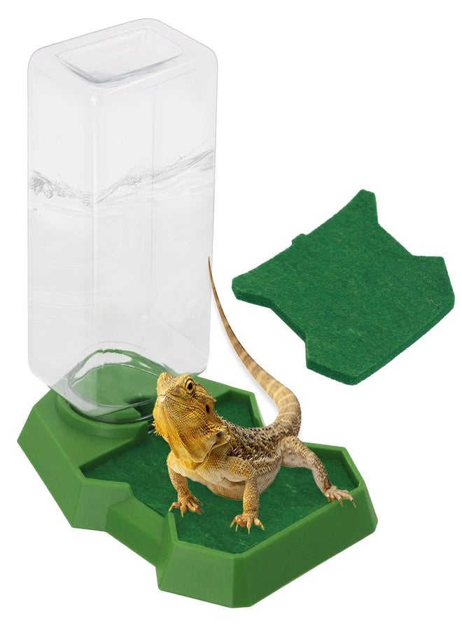 APlayfulBee Reptile Water Dish Food Dish with Bottle, Prevent Drowning Water Dispenser, Water Feeder Automatic Water Feeding Accessories for Terrarium Tank, Turtle, Geckos, Lizards, Amphibians (Green) - Image 1