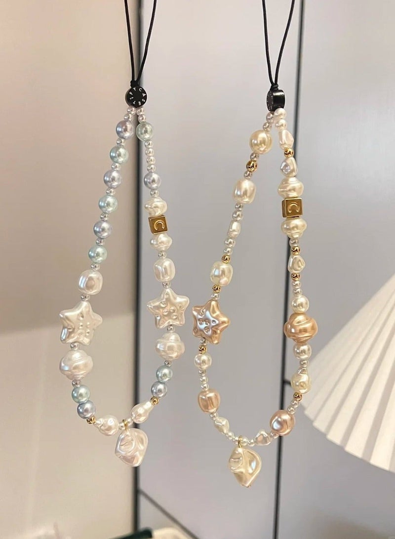 Casetify Star Pearl Phone Charm Strap, Iridescent Faux Pearl Beaded Wrist Chain with Double Star Ornament, Elegant Trendy Decorative Phone Lanyard for Women - Image 4