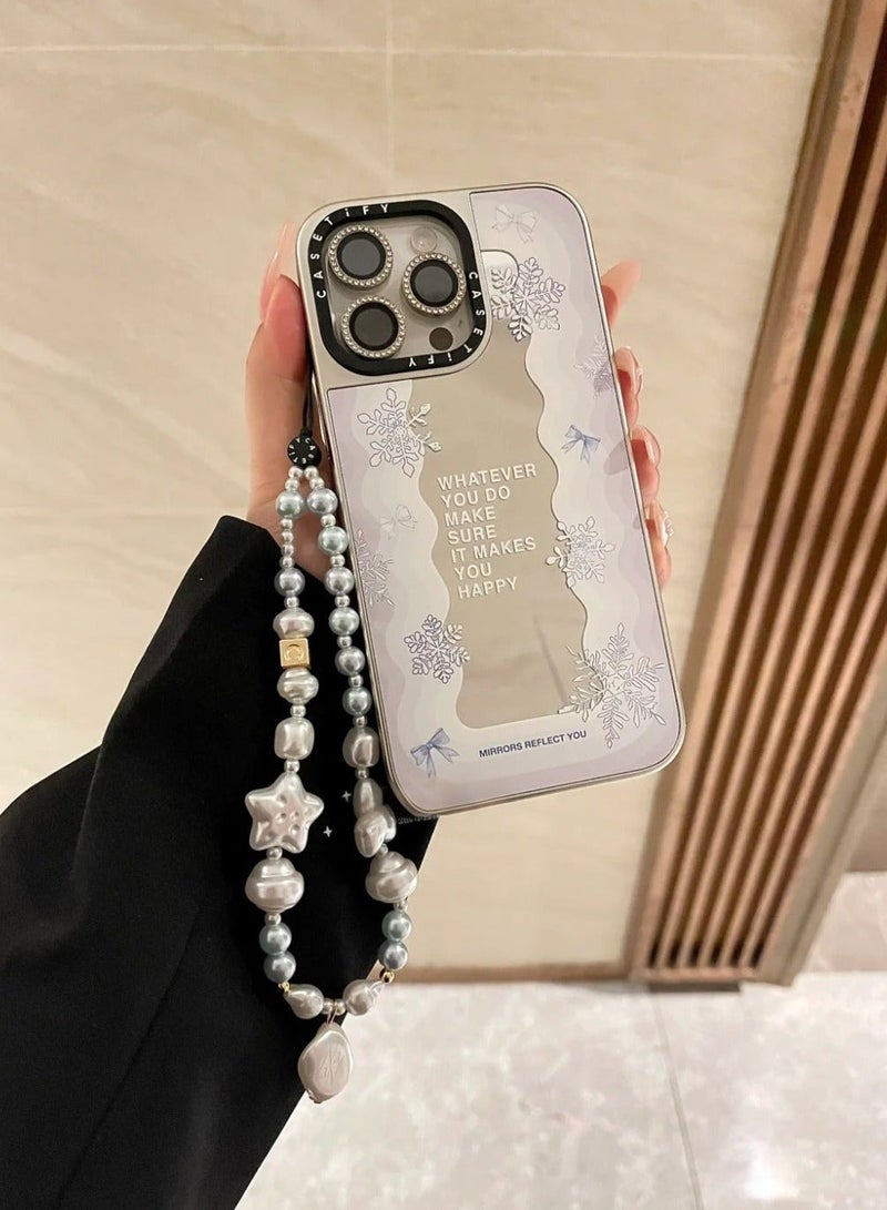 Casetify Star Pearl Phone Charm Strap, Iridescent Faux Pearl Beaded Wrist Chain with Double Star Ornament, Elegant Trendy Decorative Phone Lanyard for Women - Image 2