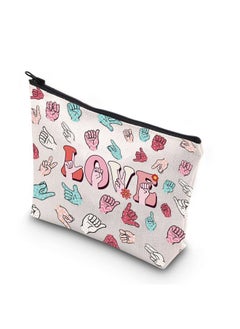 WCGXKO Sign Language Heart Makeup Bag Asl Gift Asl Interpreter Deaf Gift Gift for Asl Teacher Asl Zipper Pouch (LOVE HAND)  - Image 1